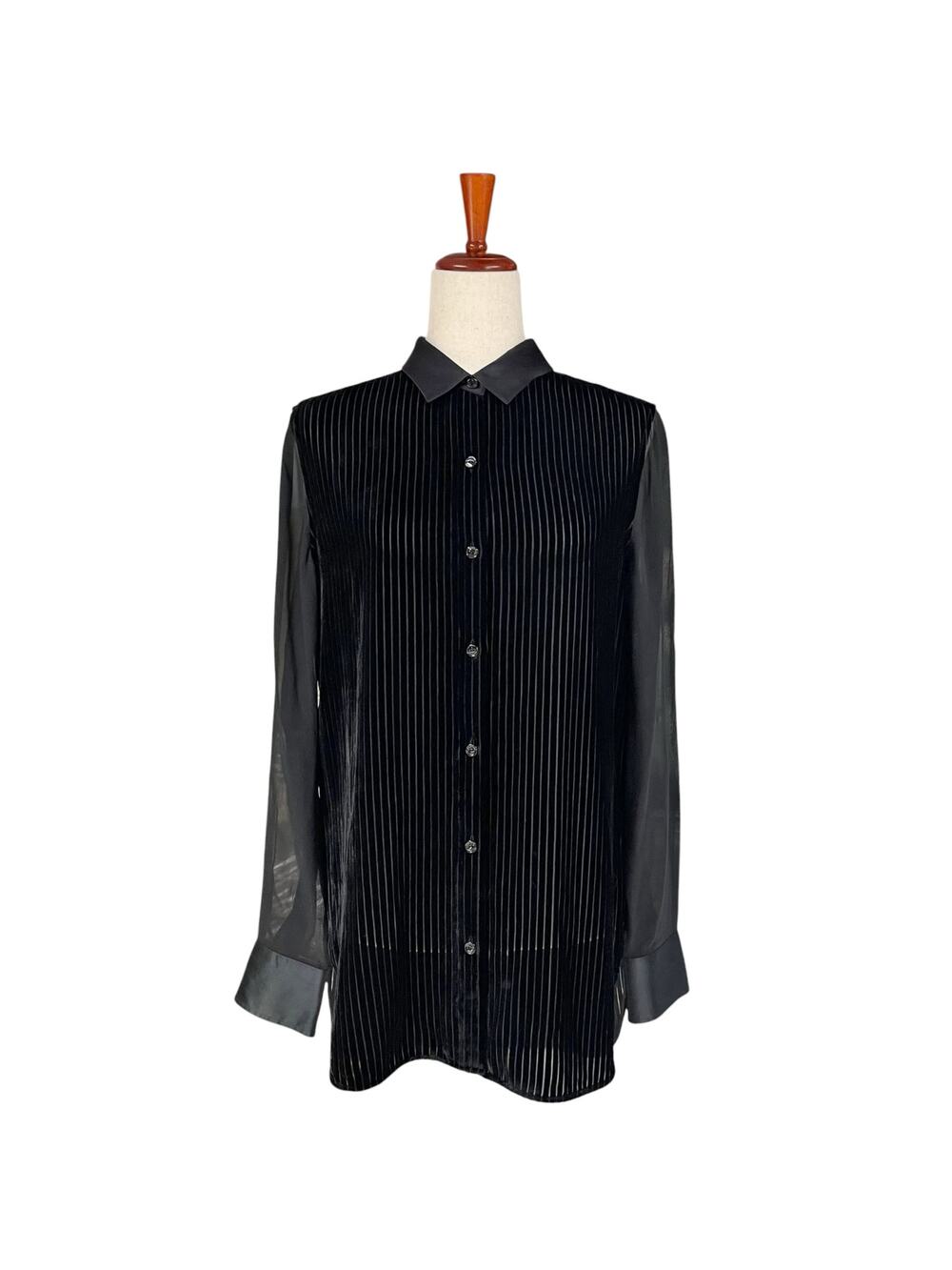 RAG & BONE Danni Silk & Velvet Black Tuxedo Blouse Size M Contrast Satin/Chiffon